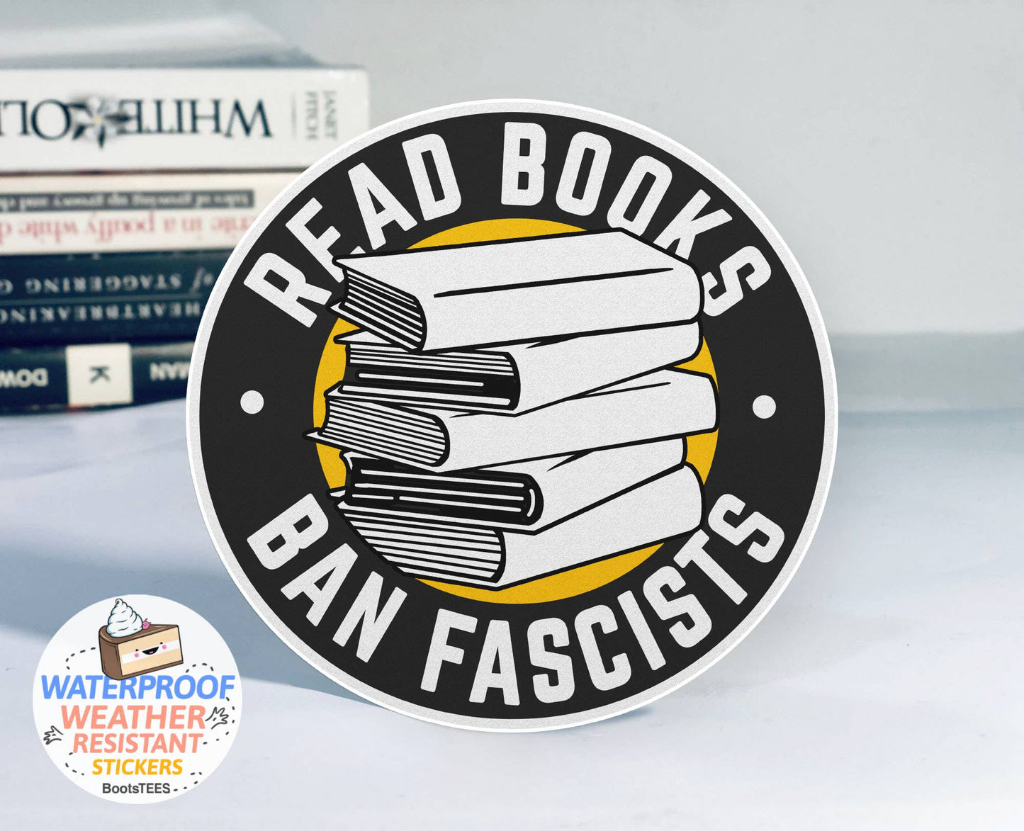 BootsTees - Read Books Ban Fascists Sticker, 3" Funny Reading Decal