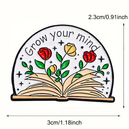 Magnifique Hearts - Grow Your Mind Floral Book Enamel Pin – Inspirational Badge