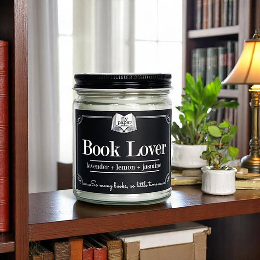 Fly Paper Products - Book Lover 9oz Glass Candle Lavender + Lemon + Jasmine