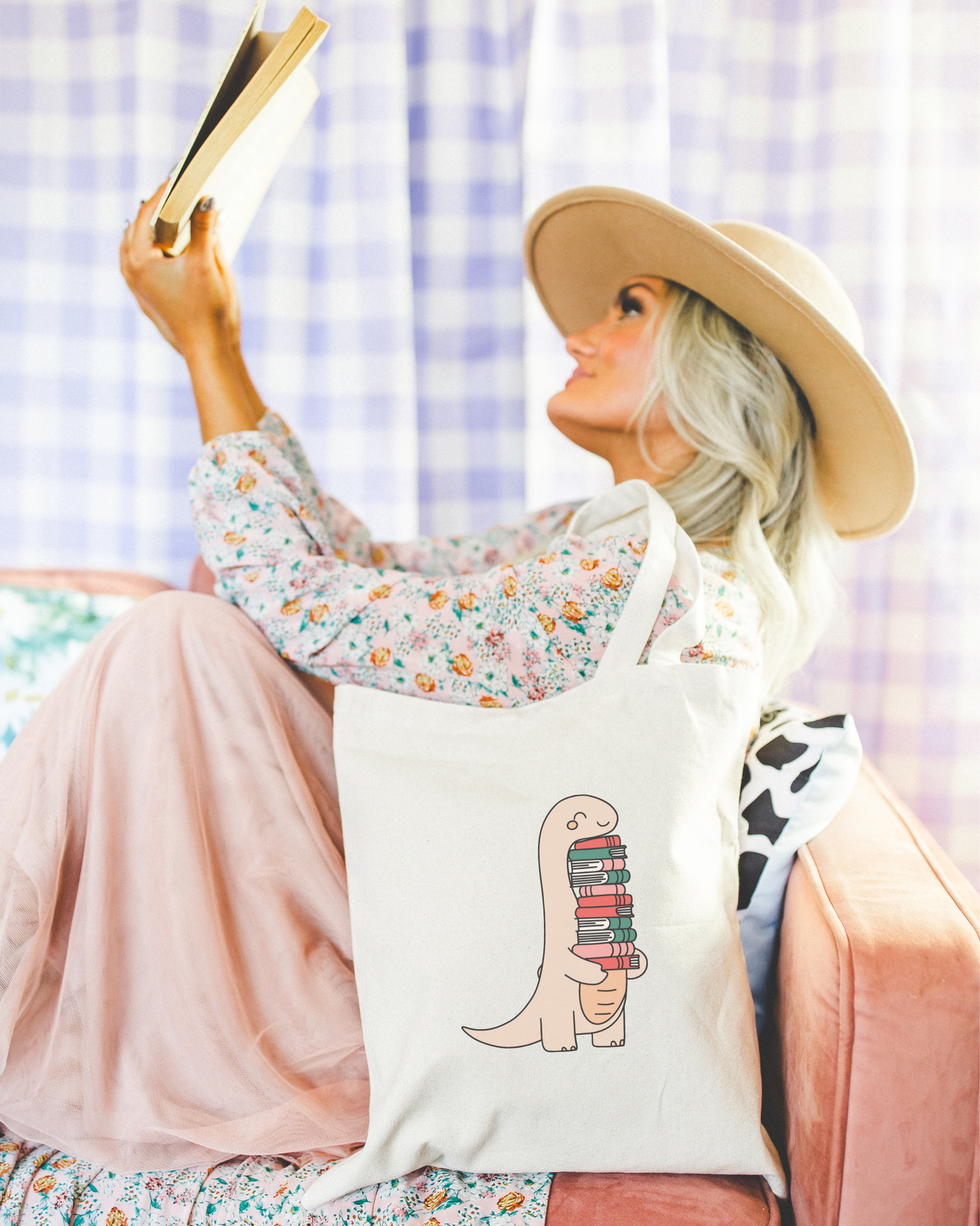 256 Craft Co - Bookish Dino Polyester Canvas Tote Bag