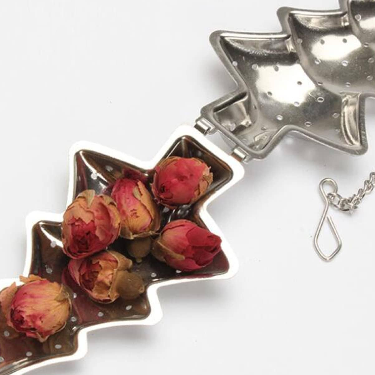 Magnifique Hearts - Christmas Tree Stainless Steel Tea Infuser, Silver, Holidays