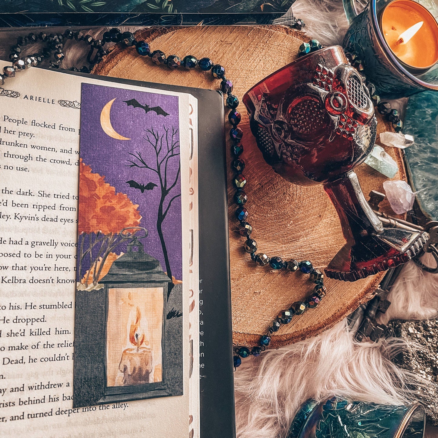 Mirkwood Scribes - Halloween Lanterns and Bats Watercolor Handmade Bookmark