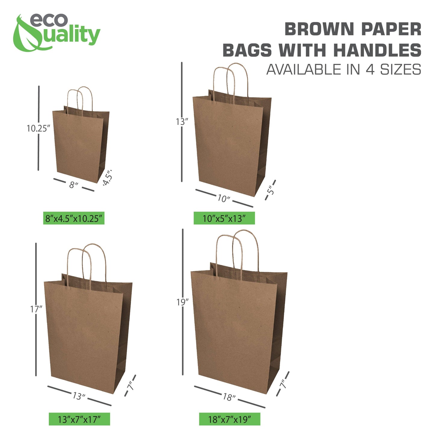 EcoQuality - 13"X7"X17" Large Kraft Paper Gift Bags w/Twine Handles Brown