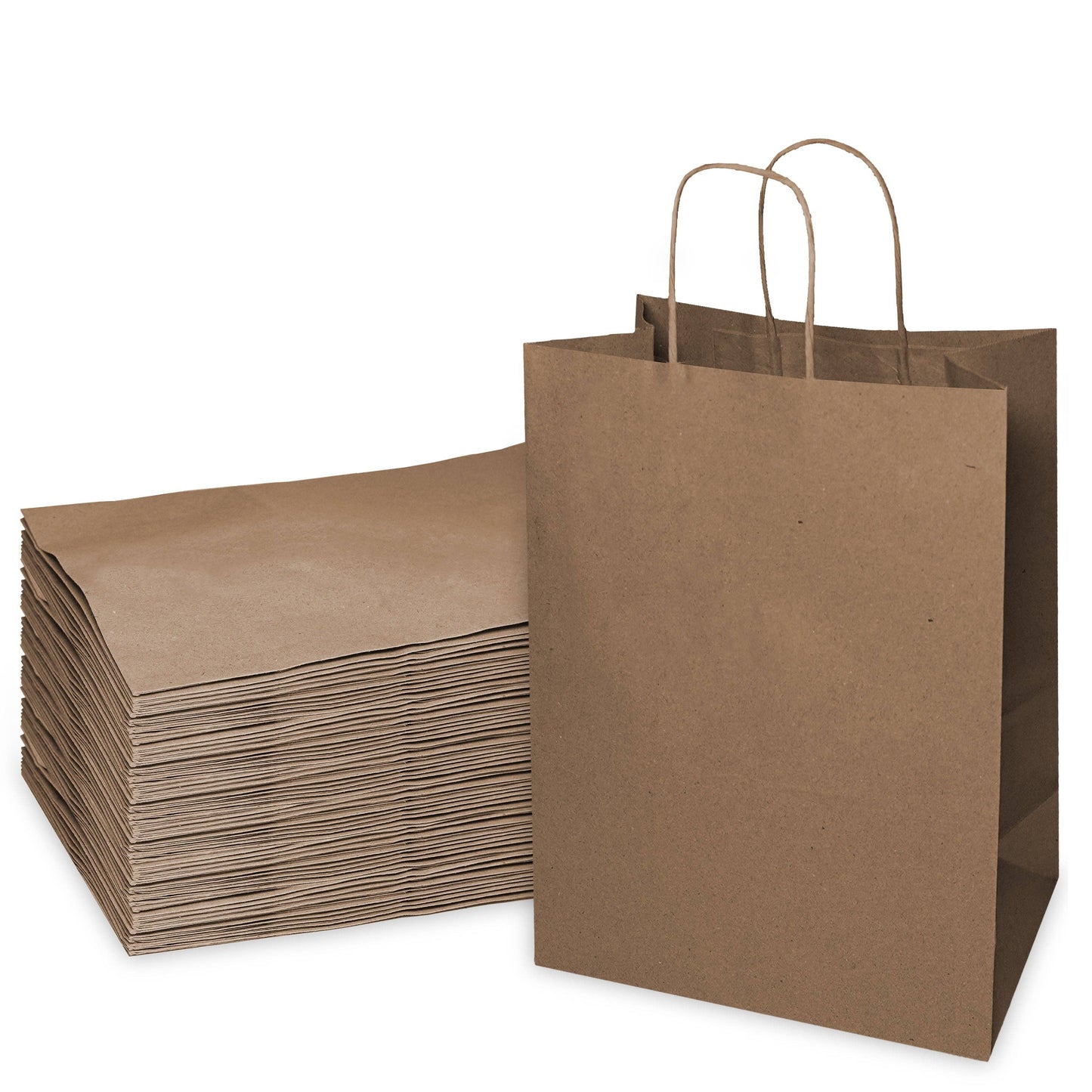 EcoQuality - 10x5x13 Medium Kraft Paper Gift Bags w/Twine Handles Brown