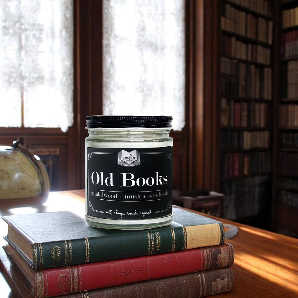 Fly Paper Products - Old Books Scented 9oz Candle Sandalwood + Musk + Patchouli