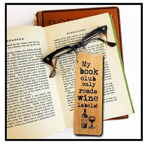 Fly Paper Products - My Book Club Reads Wine Labels Wood Bookmark