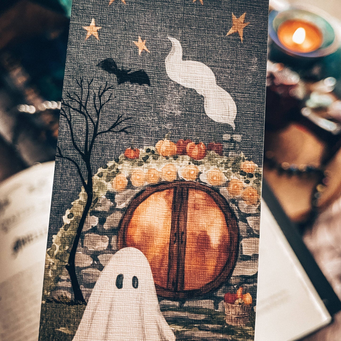 Mirkwood Scribes - Cute Cottage Ghost Halloween Bookmark