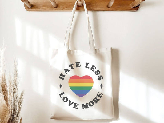 Sister Ray - Hate Less Love More Rainbow Pride LGBTQ Canvas Tote Bag