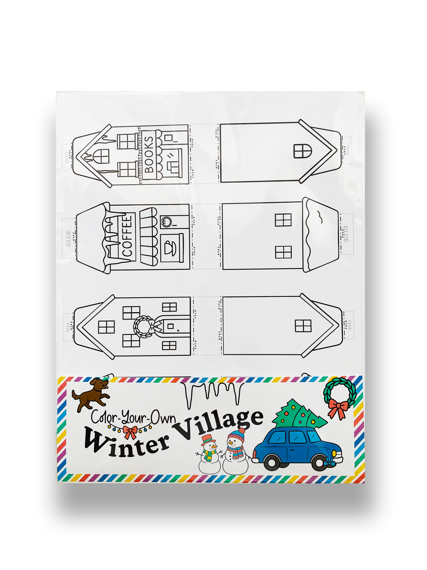 A Brighter Year - Color-Your-Own Winter Village - DIY Craft, Christmas Decor