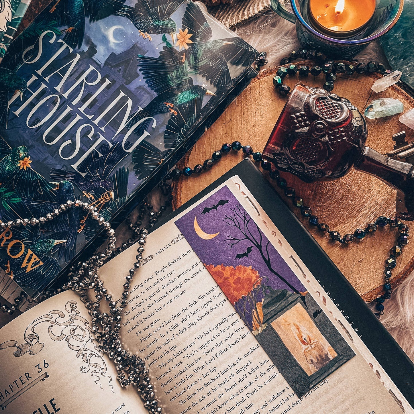 Mirkwood Scribes - Halloween Lanterns and Bats Watercolor Handmade Bookmark