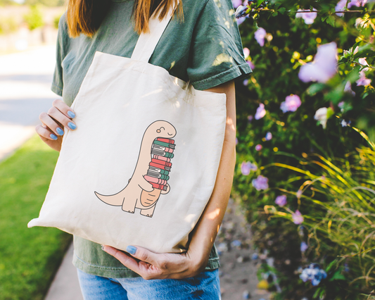256 Craft Co - Bookish Dino Polyester Canvas Tote Bag