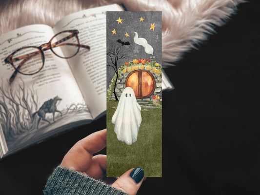 Mirkwood Scribes - Cute Cottage Ghost Halloween Bookmark