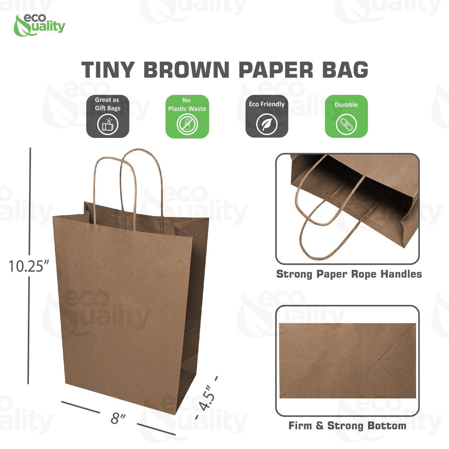 EcoQuality - 8x4.5x10.25 Tiny Kraft Paper Gift Bags