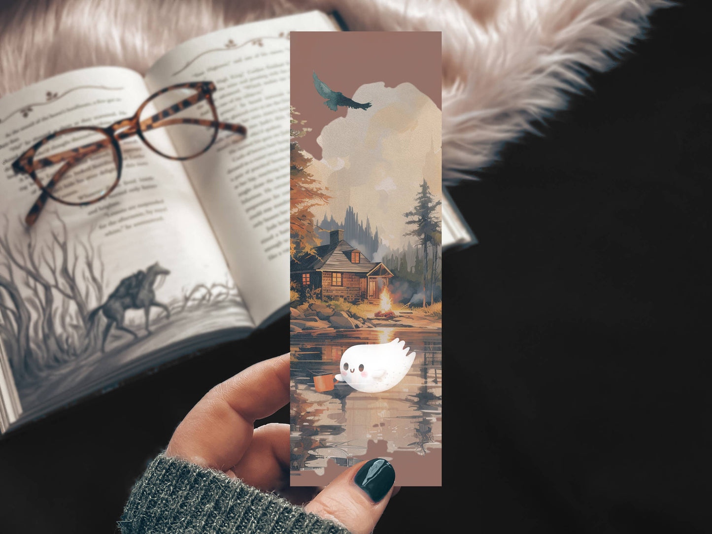 Mirkwood Scribes - Cute Camping Ghost Watercolor Bookmark