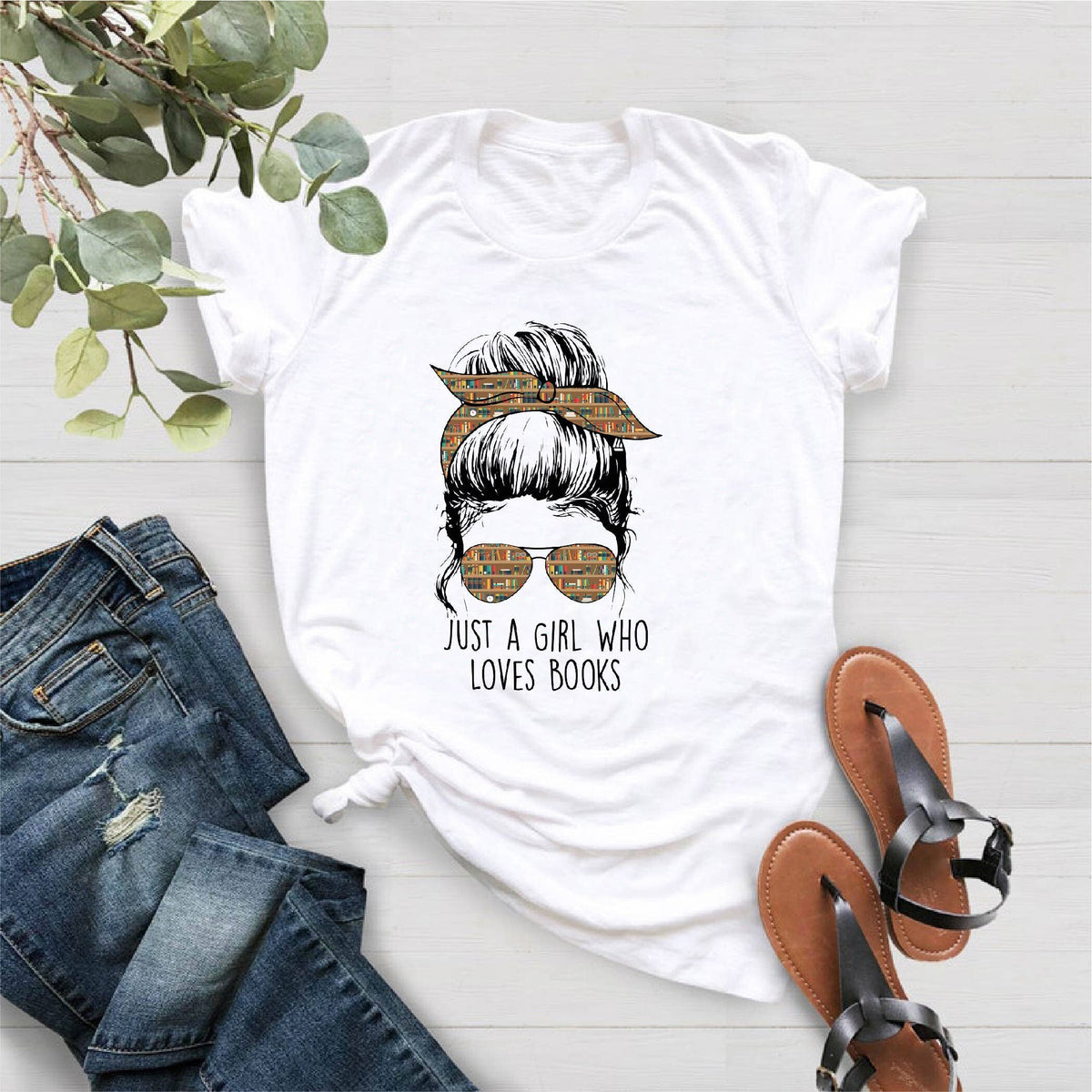 Just A Girl Who Loves Books Shirt, Messy Bun Reader Shirt