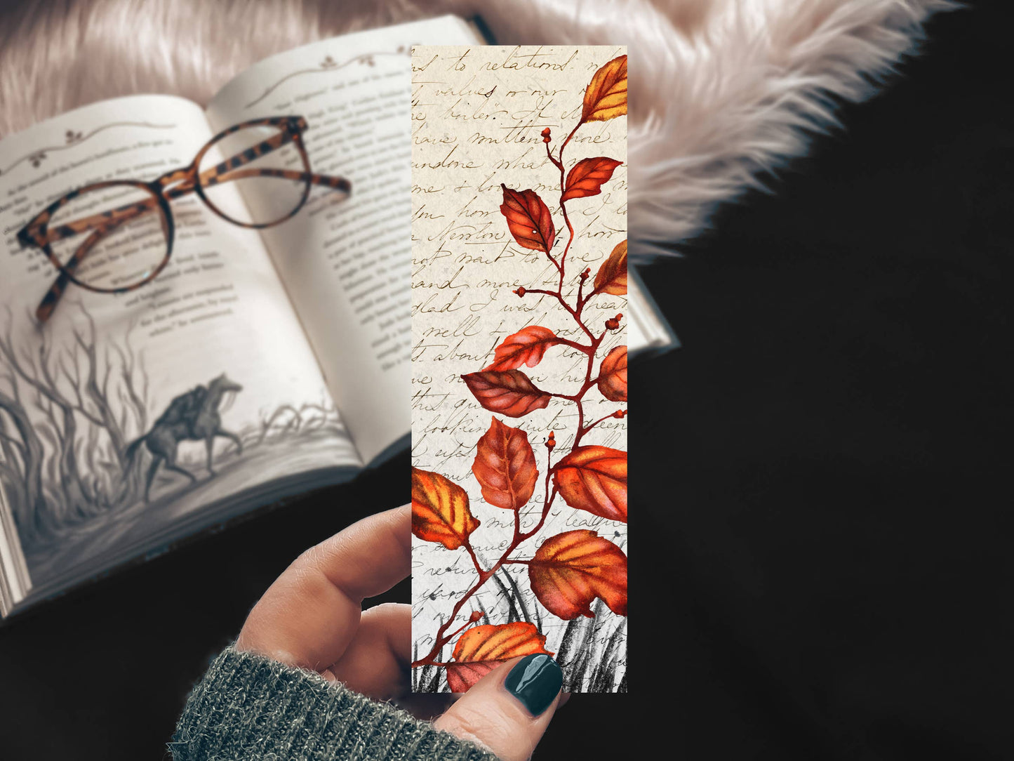 Mirkwood Scribes - Fall Leaves and Letters Handmade Linen Bookmark