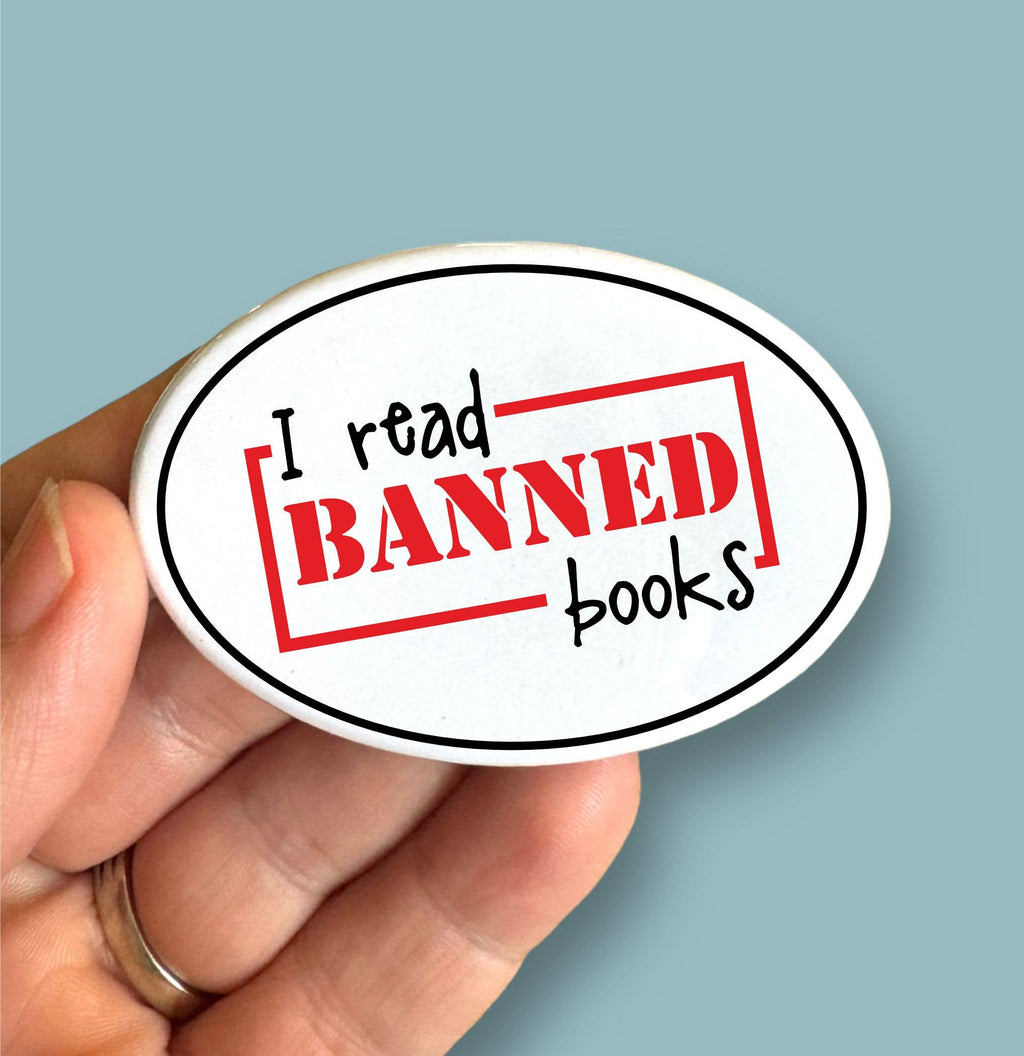 Anthem Sticker Company - I read banned books oval magnet