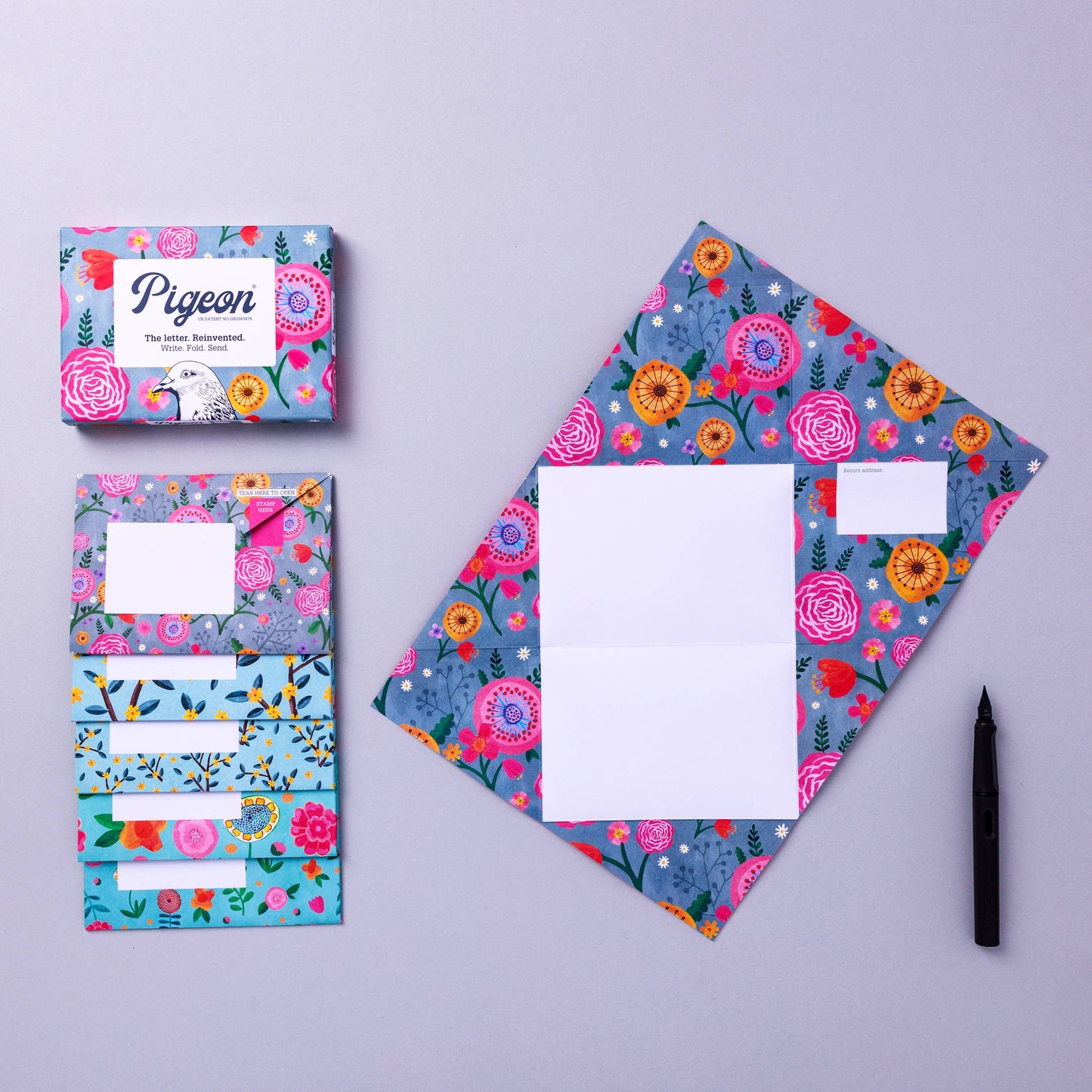 pigeonposted - Wildflower Pigeon, Floral Letter Pack - Pack of 6 Letters