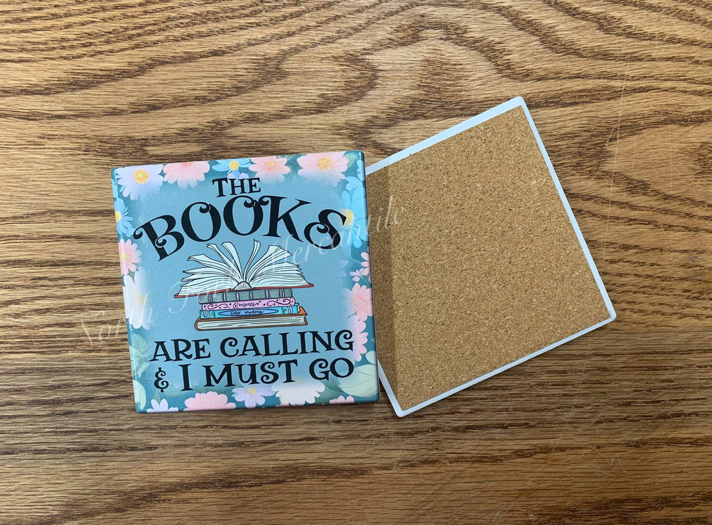 Books Are Calling - Ceramic Coaster, Book Coaster, Book Gift