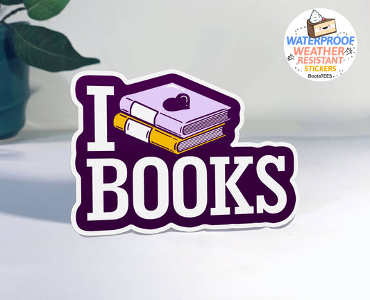 BootsTees - I Love Books Sticker, 3" Waterproof Reading Stickers
