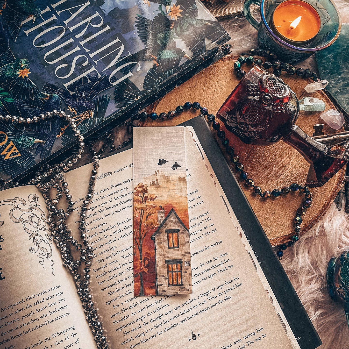 Mirkwood Scribes - Halloween Eve Bat Bookmark, Fall Watercolor Landscape