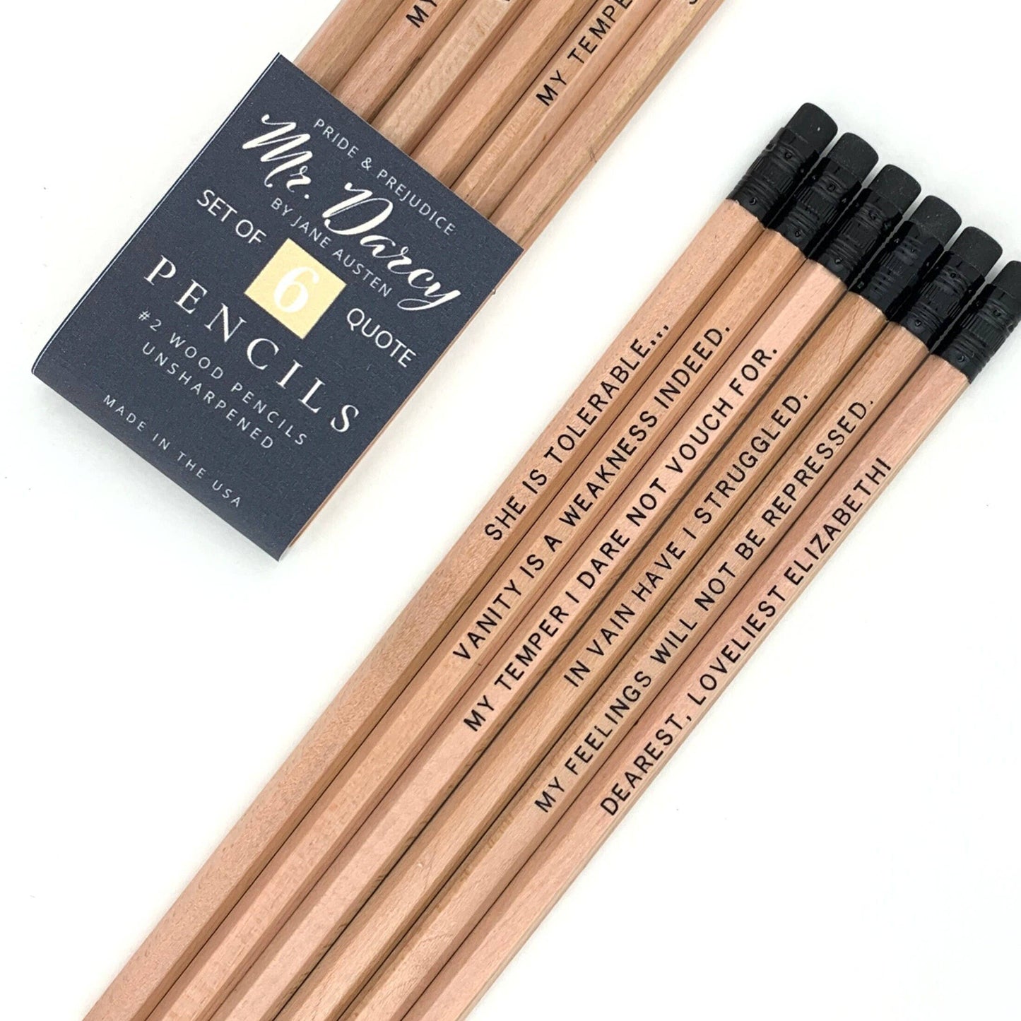 Lit & Whimsy - Mr. Darcy Book Quote Pencils, Pride and Prejudice Gift