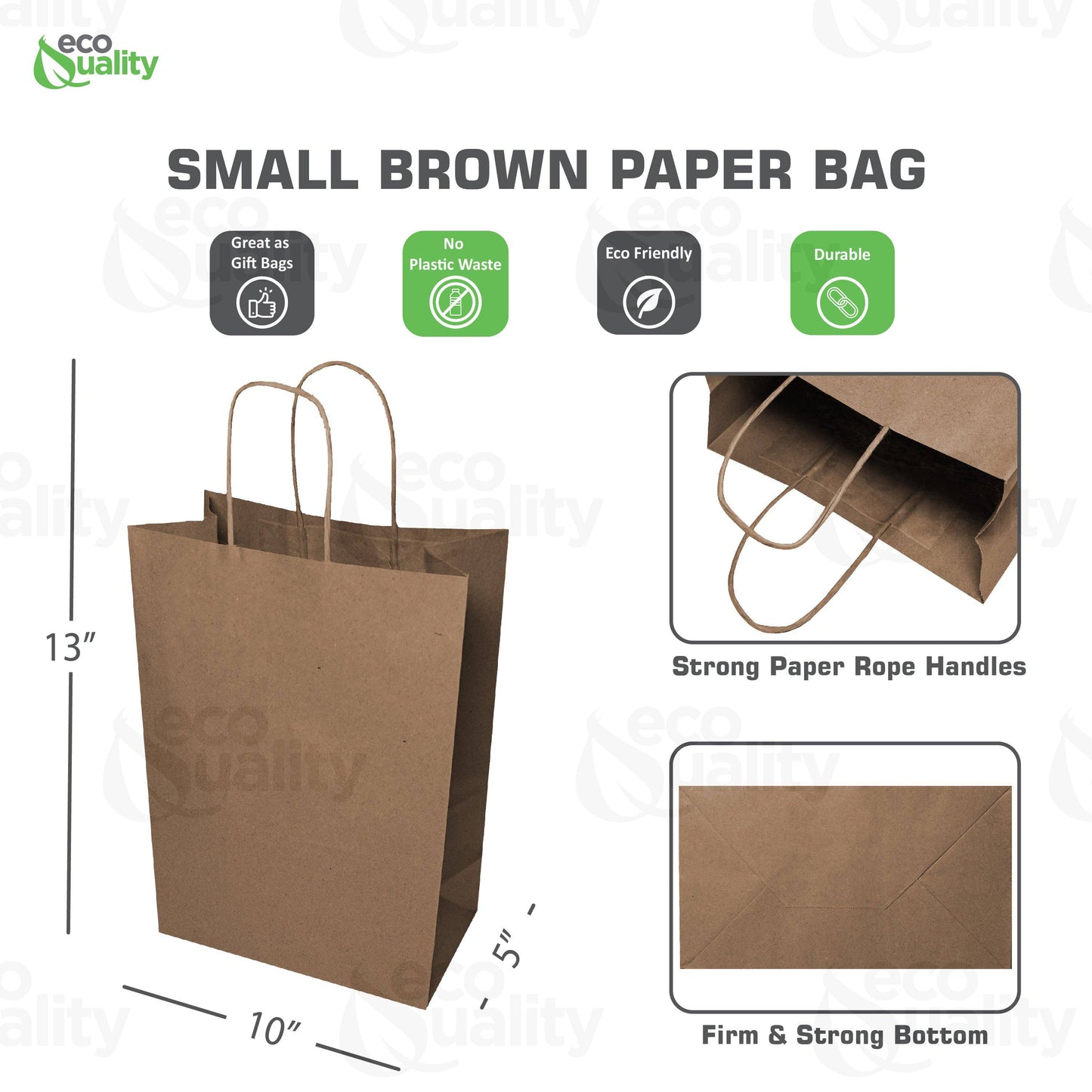 EcoQuality - 10x5x13 Medium Kraft Paper Gift Bags w/Twine Handles Brown