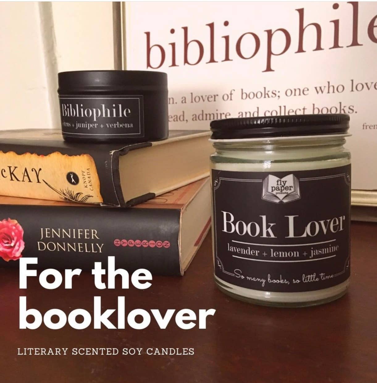 Fly Paper Products - Book Lover 9oz Glass Candle Lavender + Lemon + Jasmine