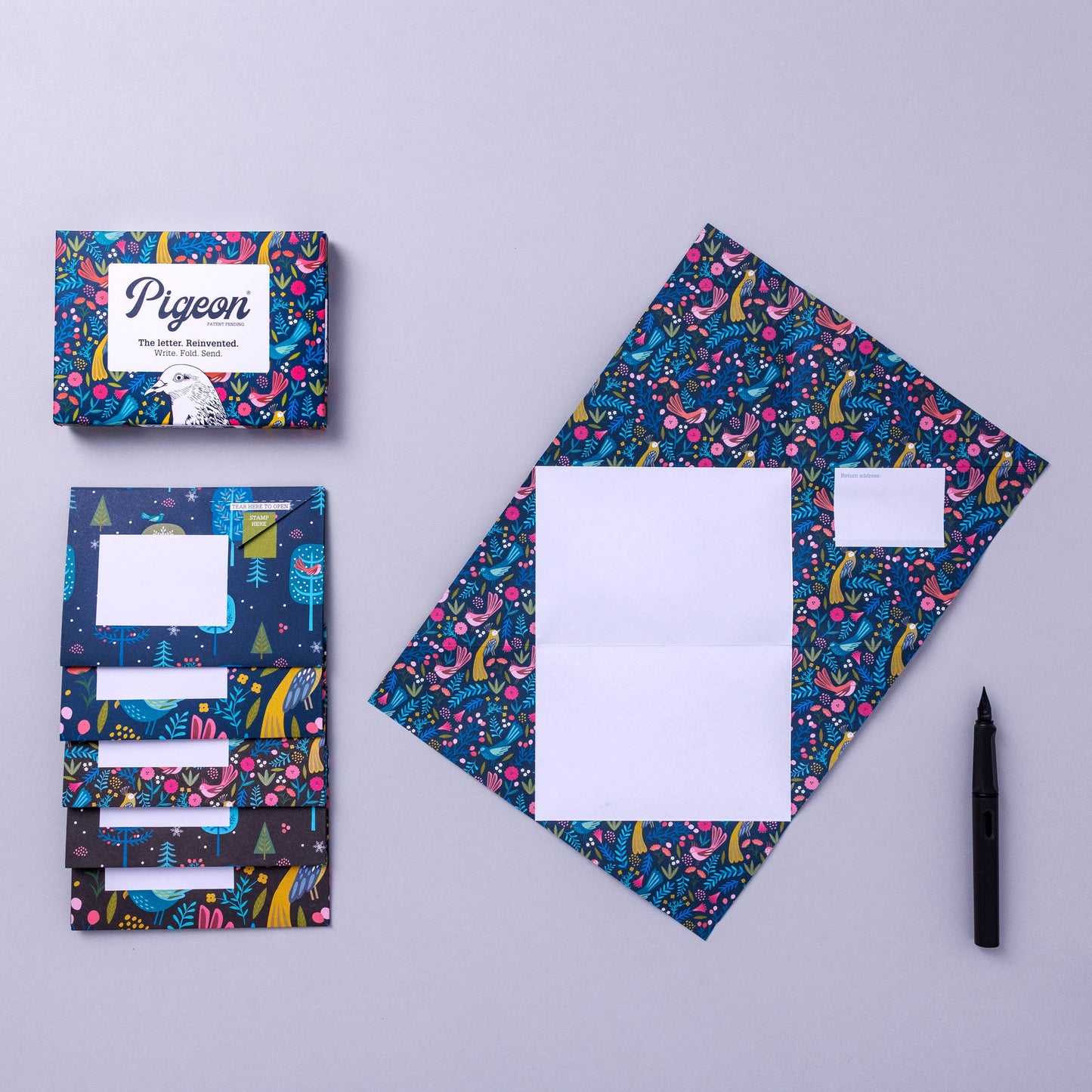 pigeonposted - Magical Menagerie Pigeon, Folding Letter Set, Pack of 6
