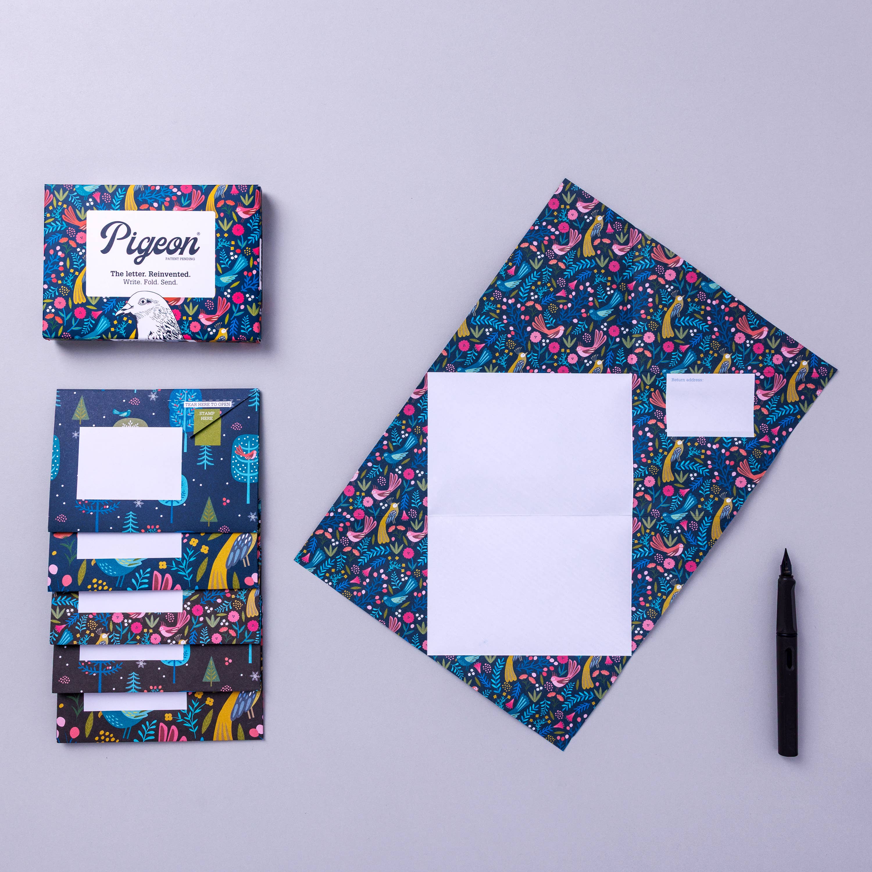 pigeonposted - Magical Menagerie Pigeon, Folding Letter Set, Pack of 6