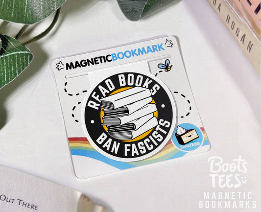 BootsTees - Read Books Ban Fascists Magnetic Bookmark, Reading Accessory