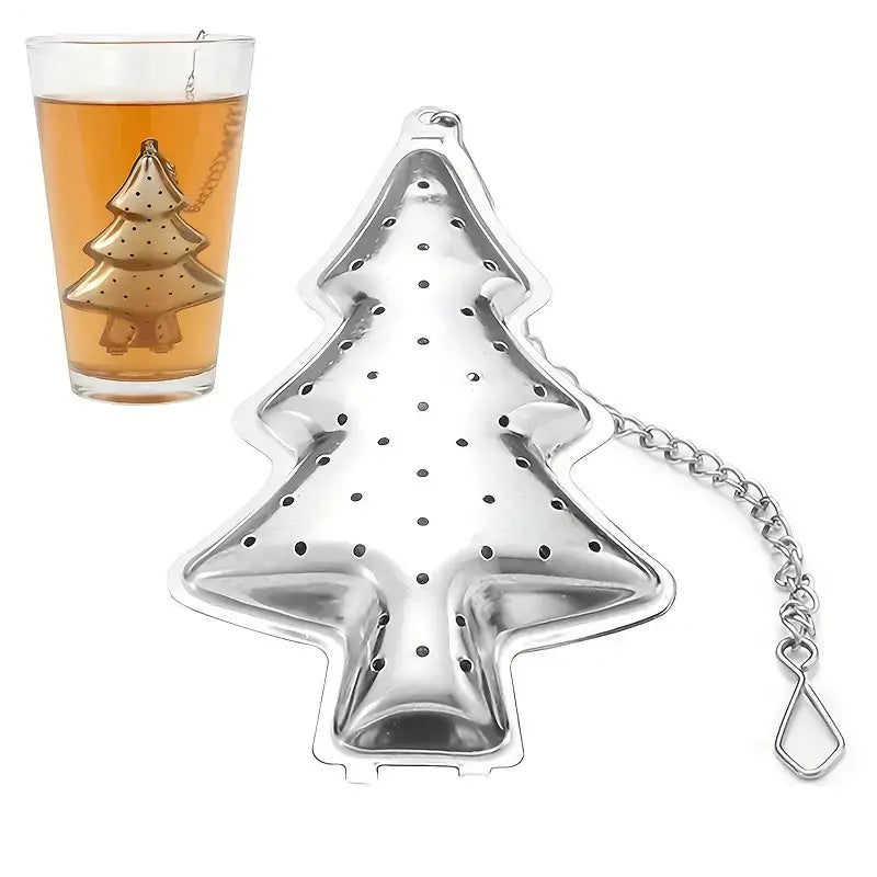 Magnifique Hearts - Christmas Tree Stainless Steel Tea Infuser, Silver, Holidays