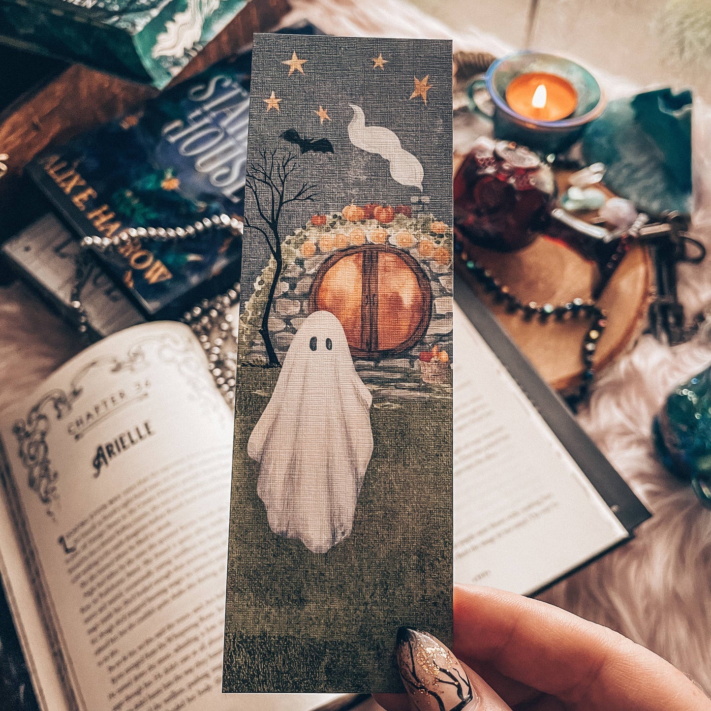 Mirkwood Scribes - Cute Cottage Ghost Halloween Bookmark