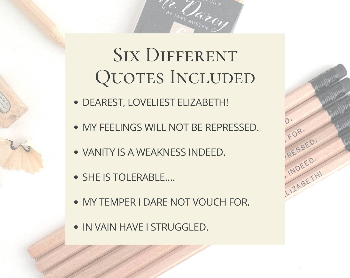 Lit & Whimsy - Mr. Darcy Book Quote Pencils, Pride and Prejudice Gift