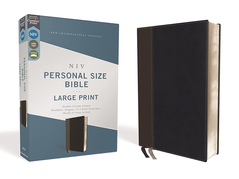 NIV, Personal Size Bible, Large Print, Leathersoft, Black, Red Letter, Comfort Print cover image