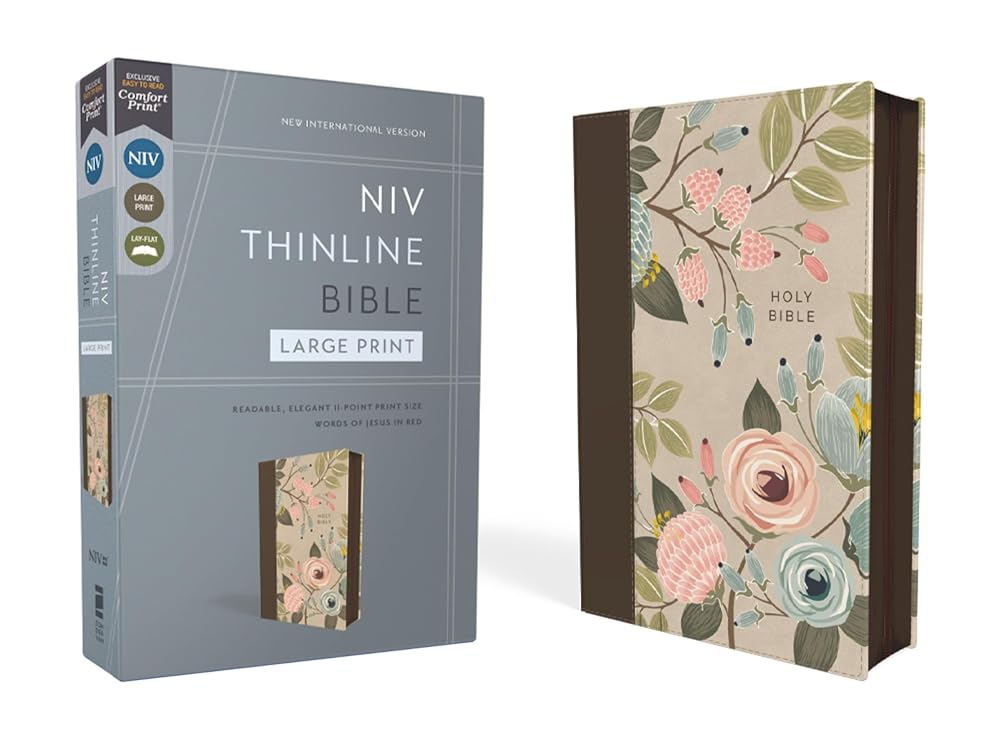 NIV, Thinline Bible, Large Print, Leathersoft, Floral, Zippered, Red Letter, Comfort Print cover image