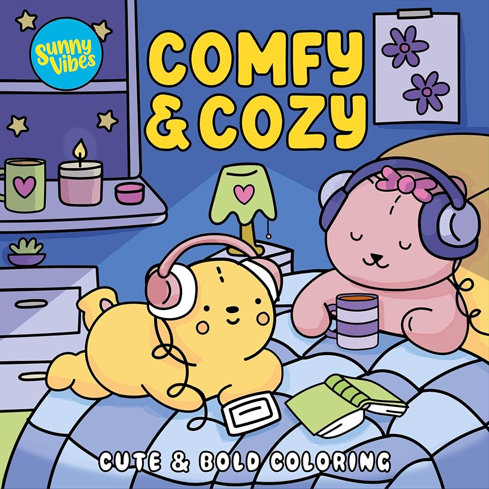 Comfy & Cozy Coloring Book – Bold Animal Scenes to Color – 20 Perforated Pages, – Mindful & Artistic Gift for Kids, Teens & Adults (Sunny Vibes) cover image