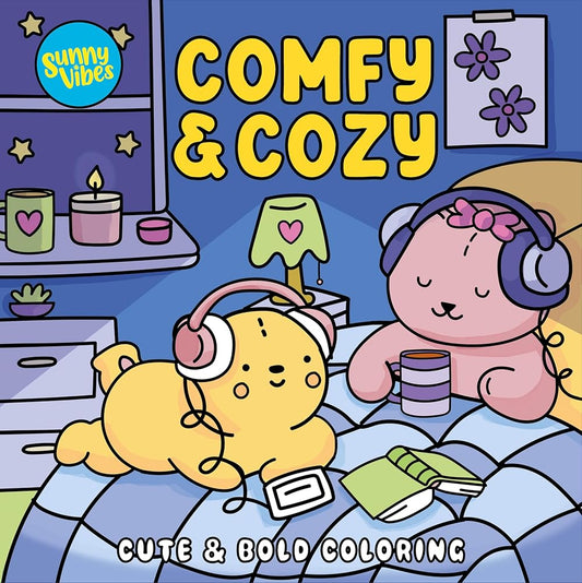 Comfy & Cozy Coloring Book – Bold Animal Scenes to Color – 20 Perforated Pages, – Mindful & Artistic Gift for Kids, Teens & Adults (Sunny Vibes) cover image