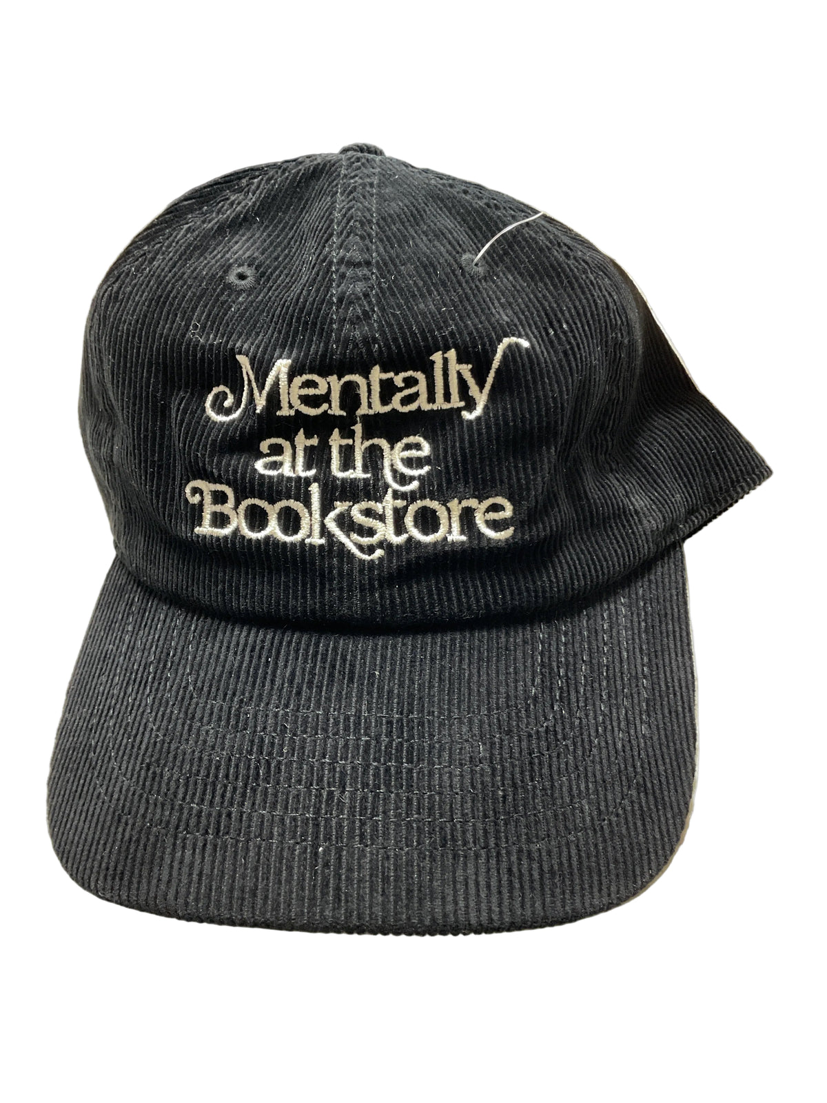 Mentally at the Bookstore Hat: 100% Cotton Corduroy Baseball Cap, Adjustable Brass Metal Buckle Closure, Black by Out Of Print