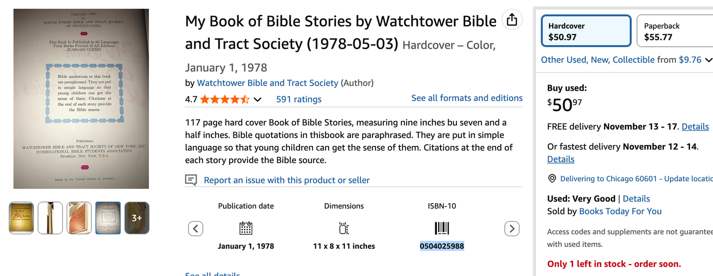 My Book of Bible Stories by Watchtower Bible and Tract Society