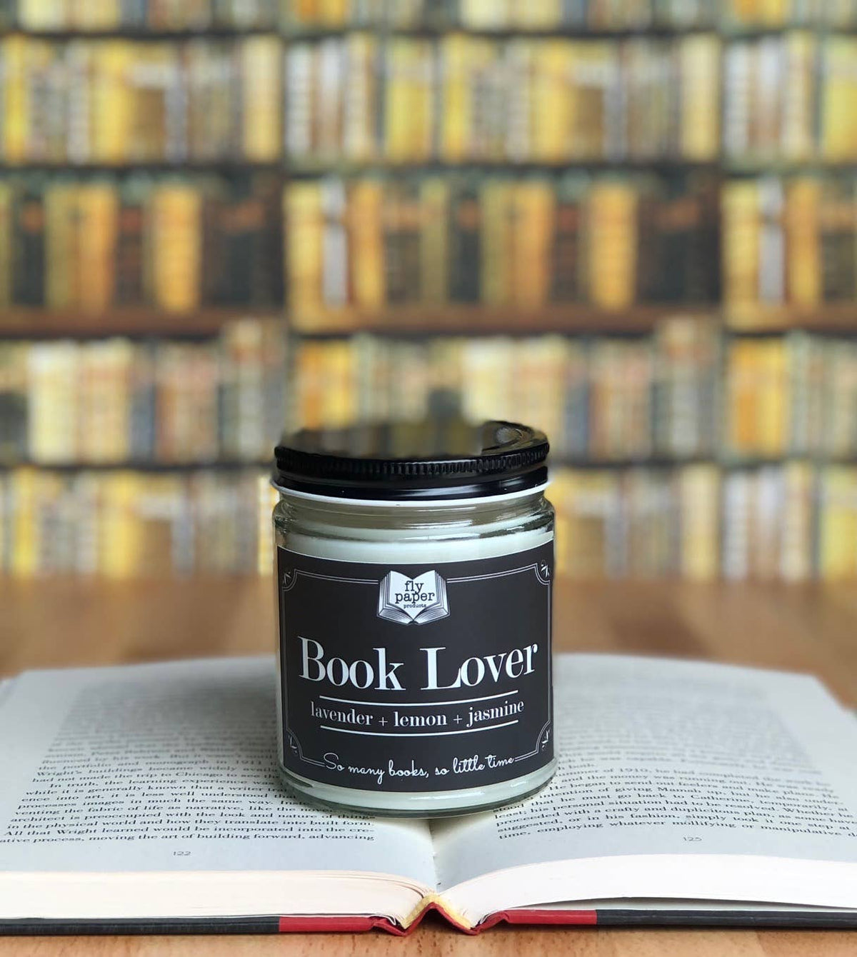 Fly Paper Products - Book Lover 9oz Glass Candle Lavender + Lemon + Jasmine