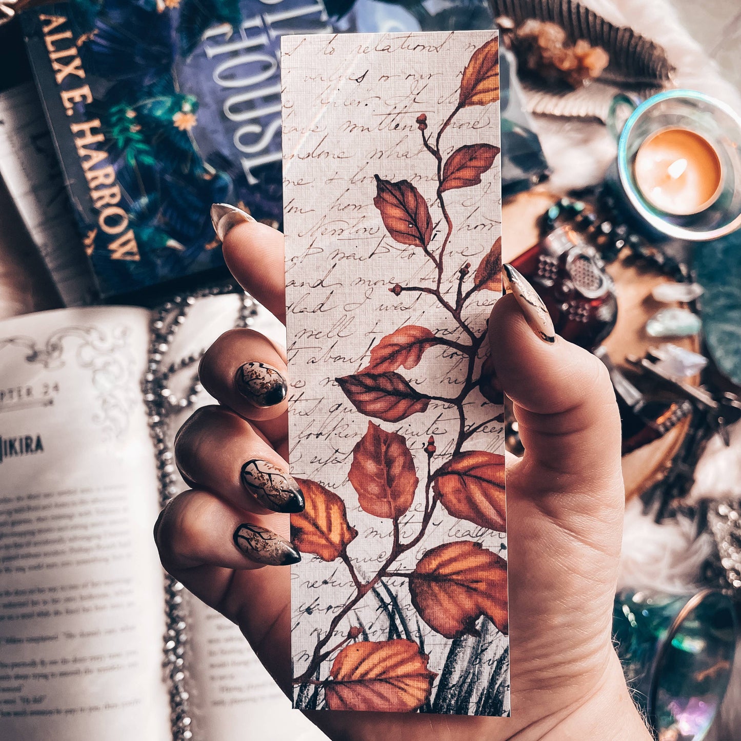 Mirkwood Scribes - Fall Leaves and Letters Handmade Linen Bookmark