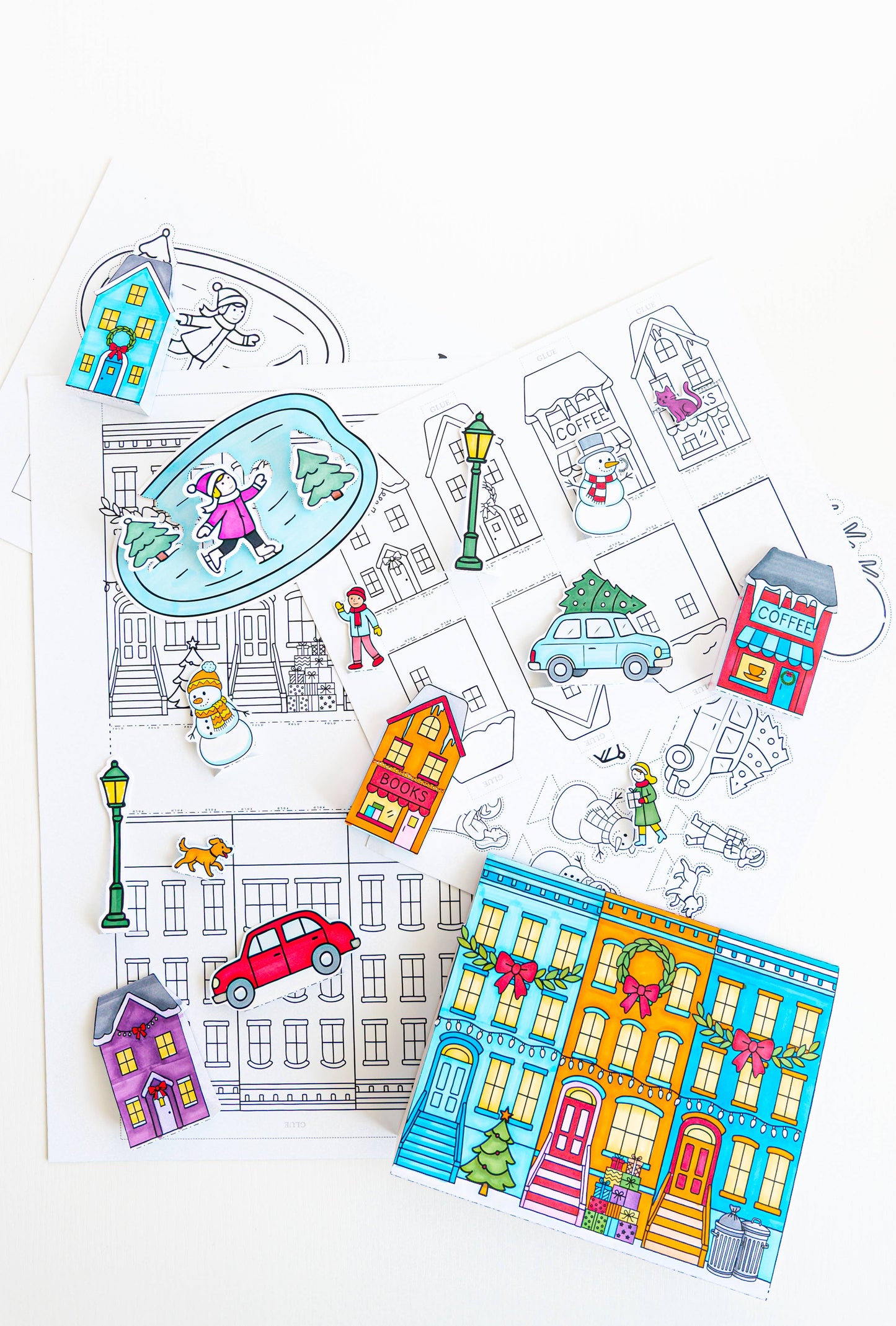 A Brighter Year - Color-Your-Own Winter Village - DIY Craft, Christmas Decor