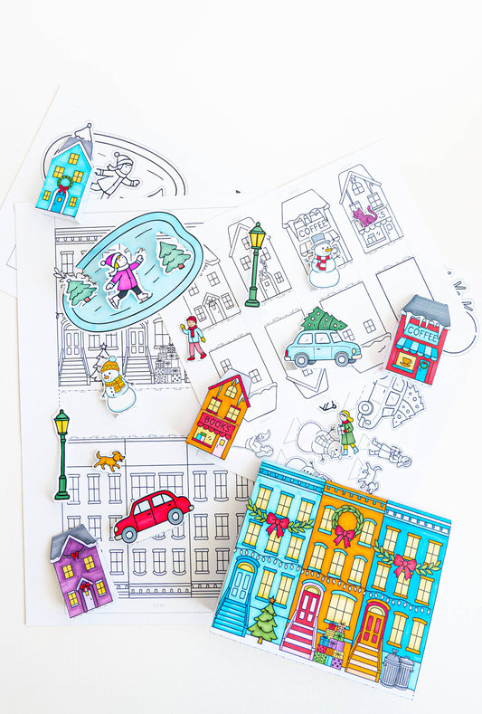 A Brighter Year - Color-Your-Own Winter Village - DIY Craft, Christmas Decor