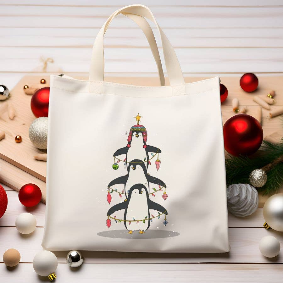 Sister Ray - Penguin Tree Christmas Canvas Tote Bag