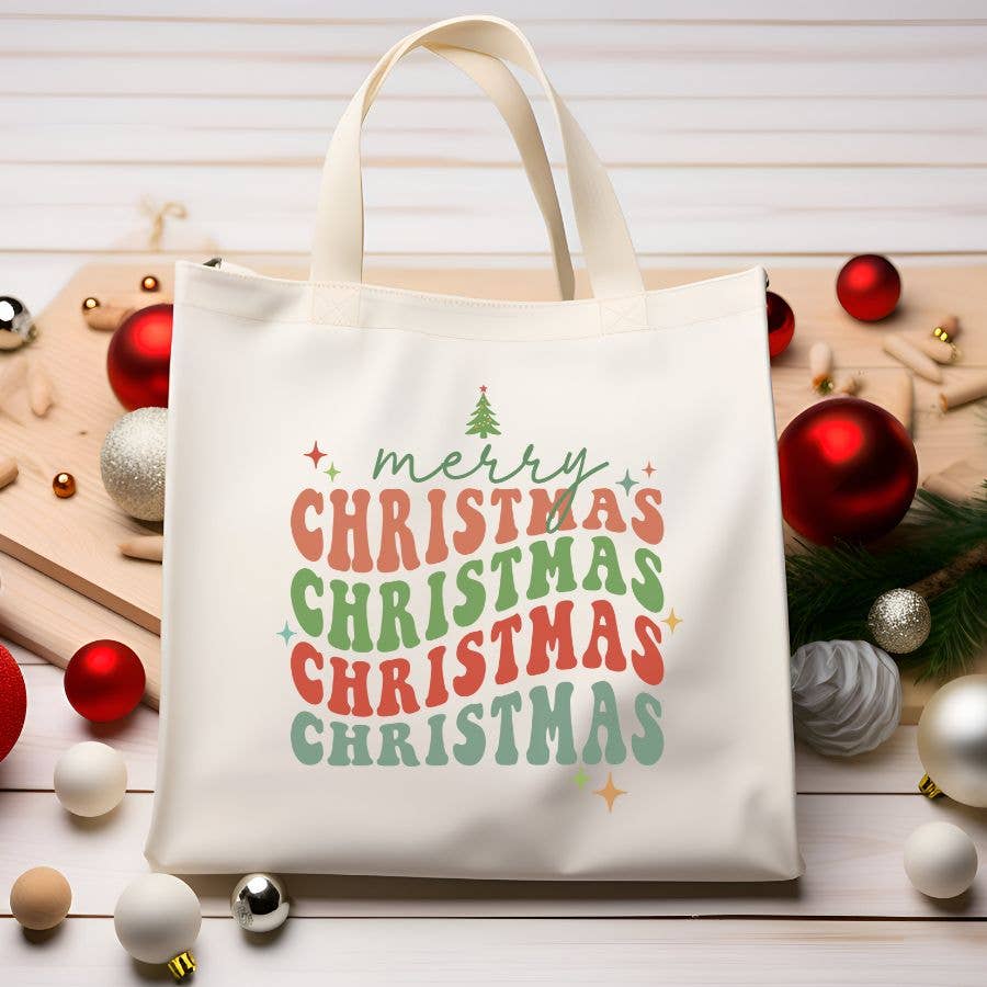 Sister Ray - Merry Christmas Stack Canvas Tote Bag