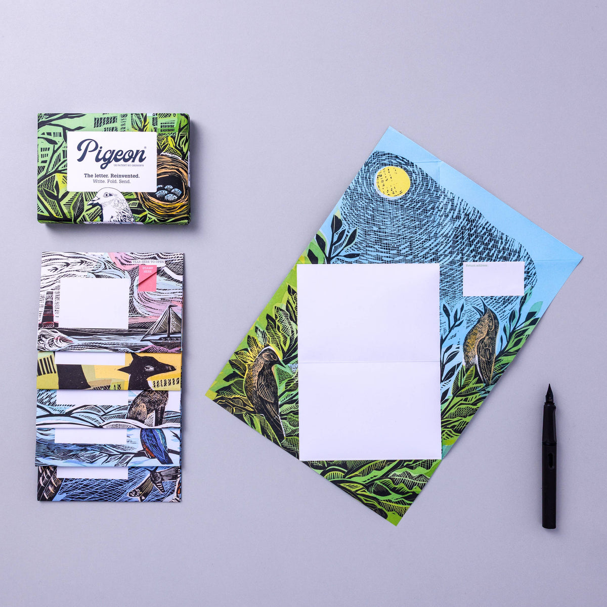 pigeonposted - Wonderfully Wild Pigeon, Nature-inspired Folding Letters x 6
