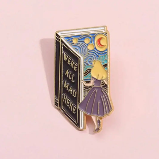Whimsical Alice-Inspired “We’re All Mad Here” Book Pin