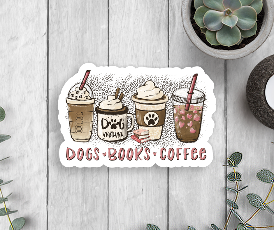 Expression Design Co - Dogs Books Coffee Vinyl Sticker