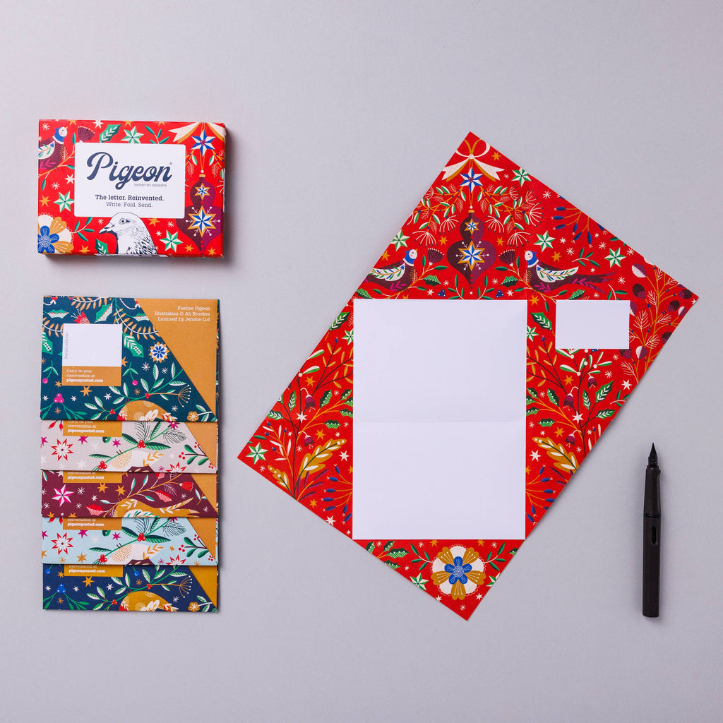 pigeonposted - Festive Pigeon, Holiday Stationery Letter Set – Pack of 6